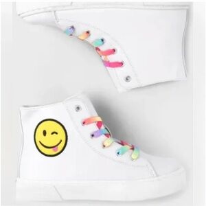 Sugar & Jade Girl's Happy Winky Face Hi Top Canvas Sneakers White Size 1